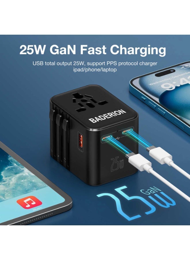 بدريون محول سفر عالمي مزود بمنافذ USB متعددة - شامل لجميع أنحاء العالم - متوافق مع مقابس أكثر من 200 دولة (الاتحاد الأوروبي، الولايات المتحدة، المملكة المتحدة، والصين/أستراليا) - Image 4